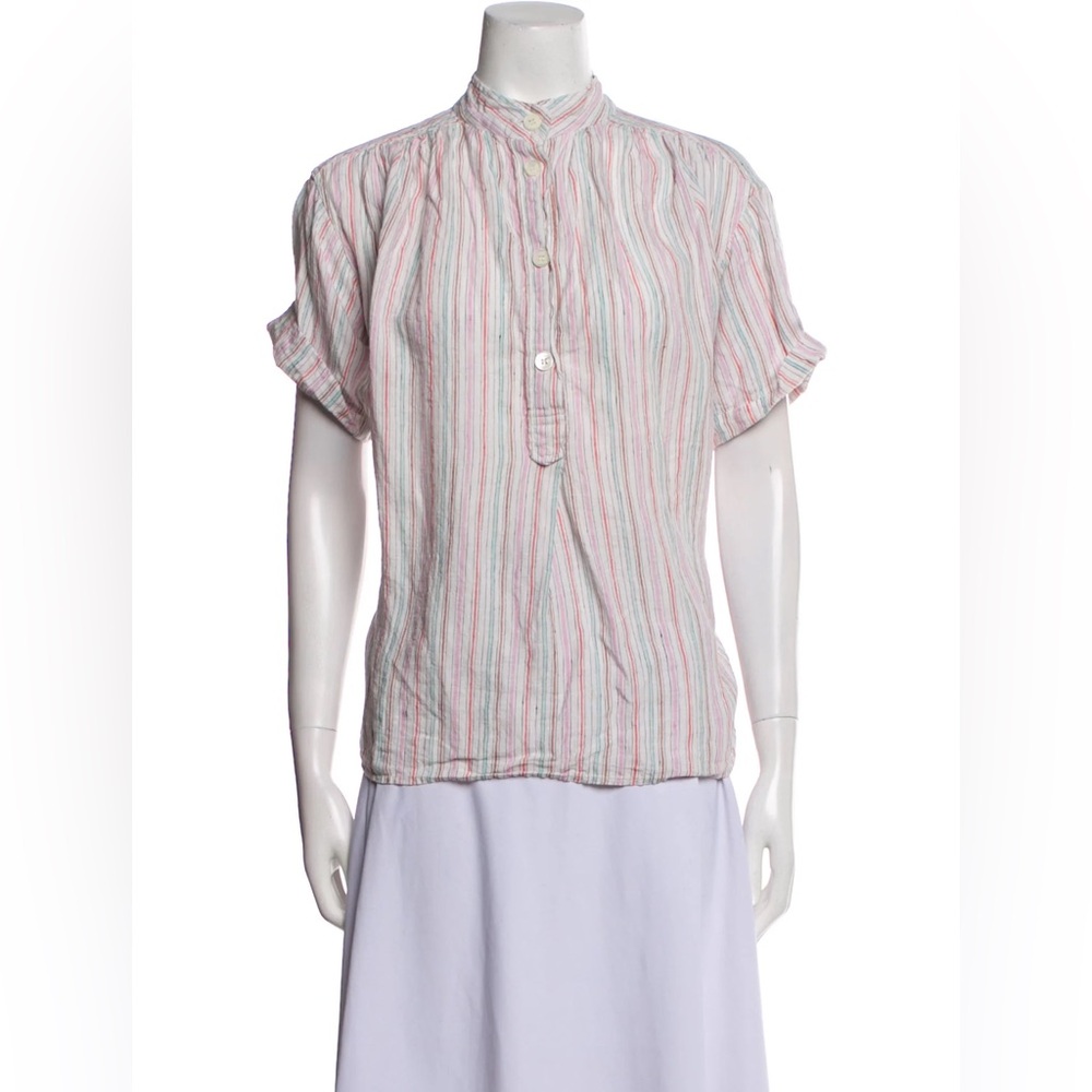 Laurence Bras Striped Linen Button Down Poplin Blouse‎ Sz 36